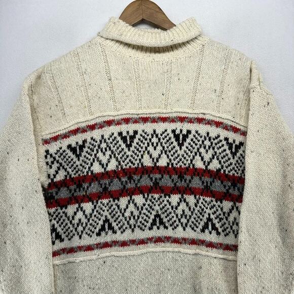 Vintage Sportables Sweater Men's medium Beige Turtleneck Wool Geometric Festive - Picture 2 of 7